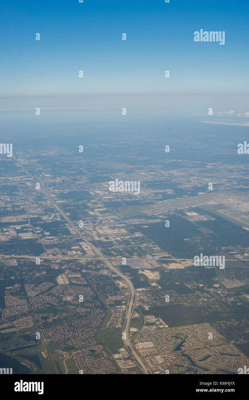 Zone metropolis de Houston, Texas banlieue d'en haut dans un avion Banque D'Images