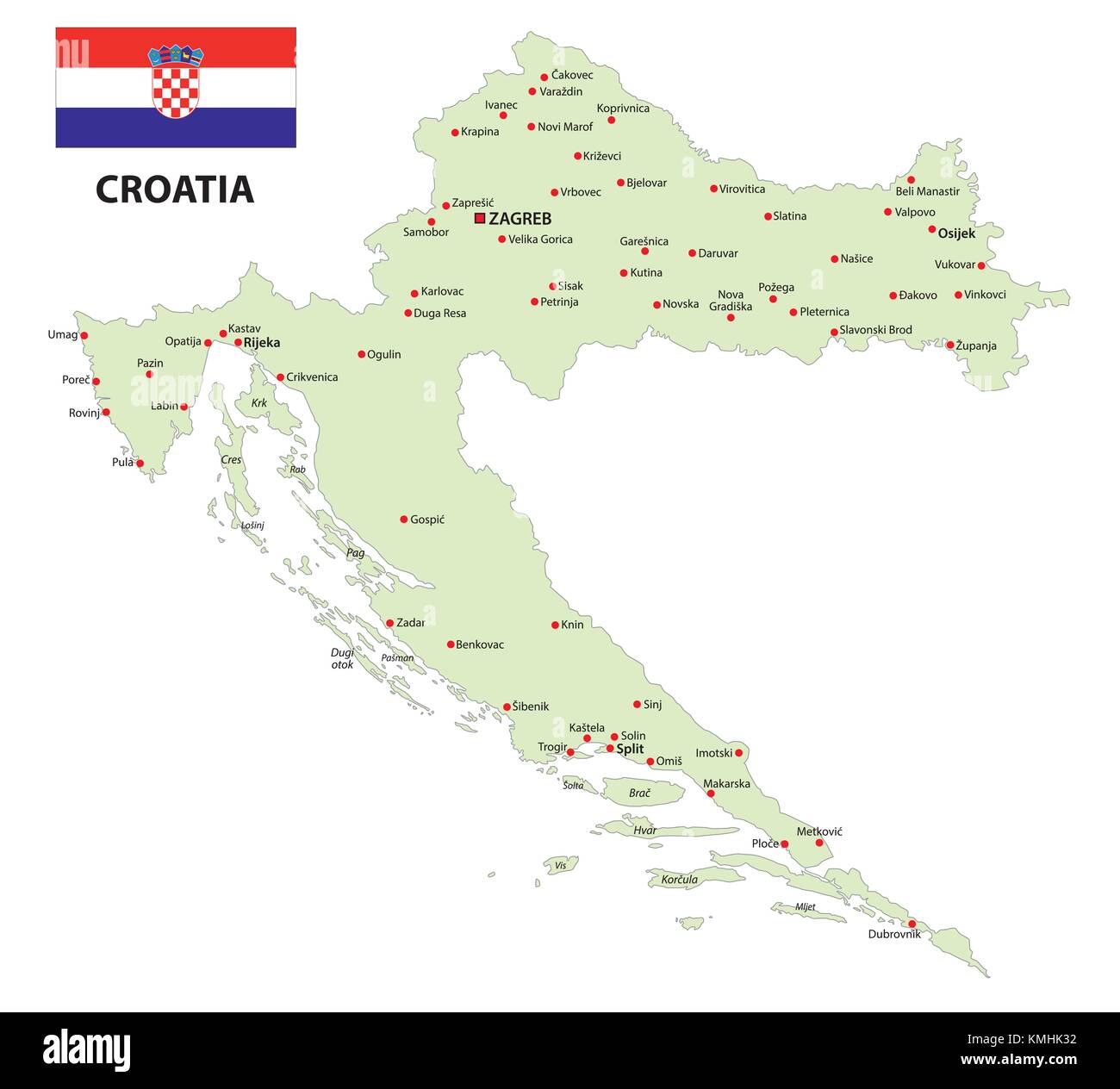 Croatie carte vectorielle avec drapeau Illustration de Vecteur