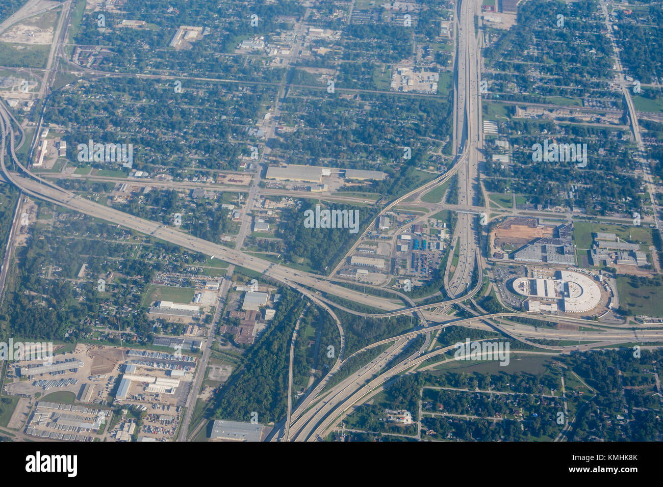 Zone metropolis de Houston, Texas banlieue d'en haut dans un avion Banque D'Images