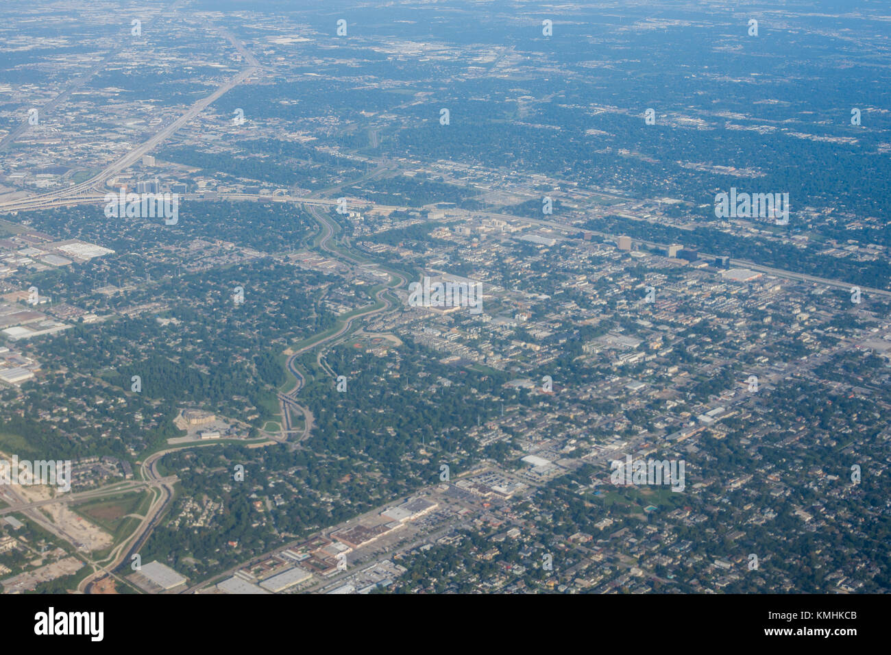 Zone metropolis de Houston, Texas banlieue d'en haut dans un avion Banque D'Images