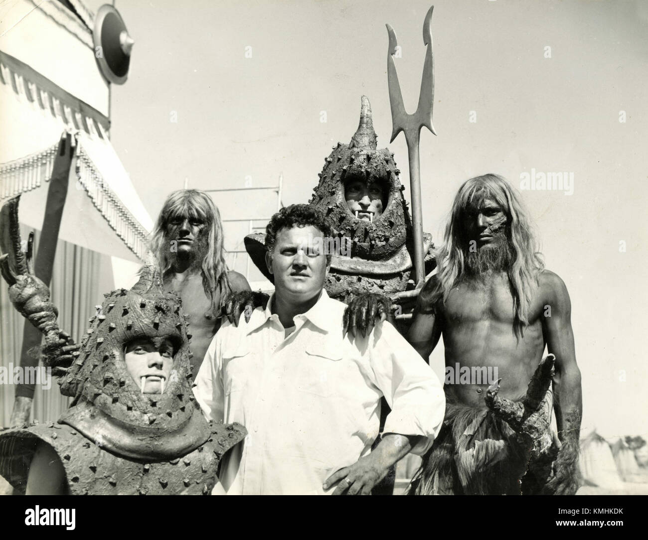Tournage peplum italien B film des années 60 avec des monstres marins Banque D'Images