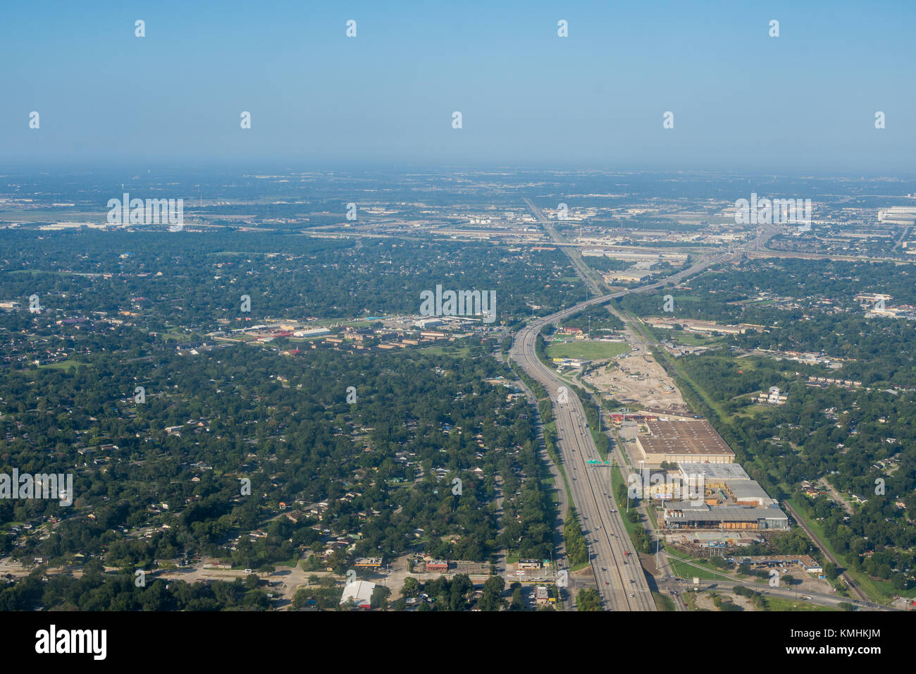 Zone metropolis de Houston, Texas banlieue d'en haut dans un avion Banque D'Images