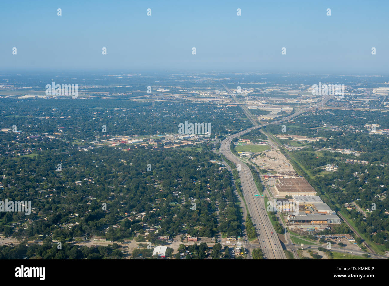 Zone metropolis de Houston, Texas banlieue d'en haut dans un avion Banque D'Images