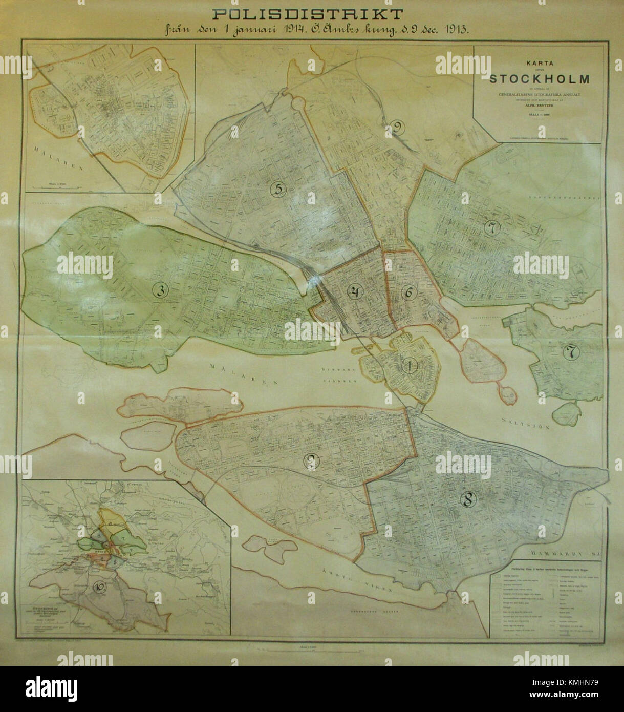 Le district de police de Stockholm de 1914 reflète la structure d'application de la loi et les développements urbains au début du XXe siècle en Suède. Il donne un aperçu de l'organisation de la police de Stockholm et de l'aménagement de la ville pendant cette période. Banque D'Images