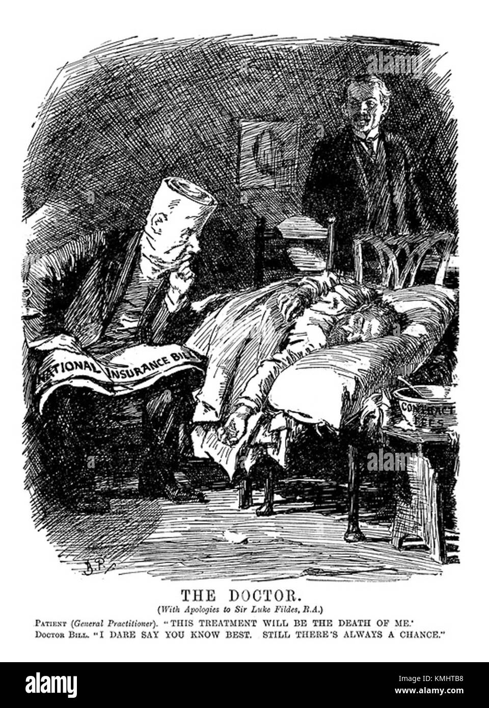 Cette caricature du magazine Punch, publiée le 14 juin 1911, dépeint avec humour les défis auxquels sont confrontés les médecins au début du XXe siècle. Punch était connu pour ses dessins satiriques sur diverses questions sociétales, y compris la santé et la médecine. Banque D'Images