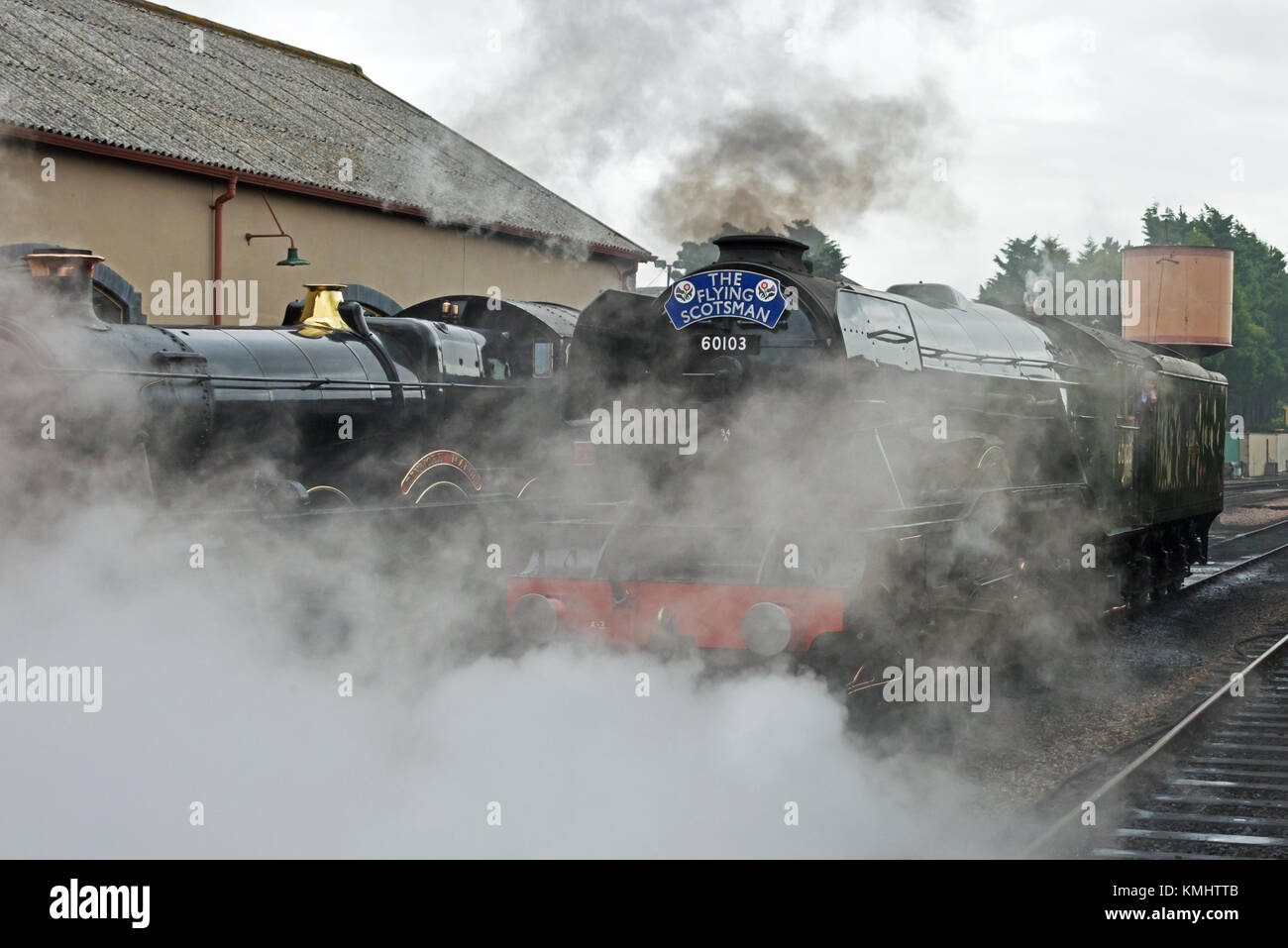 60103 Pacific Class Flying Scotsman train à vapeur sur la station de Minehead West Somerset Railway (WSR) lors de sa visite en septembre 2017 à Somerset Banque D'Images