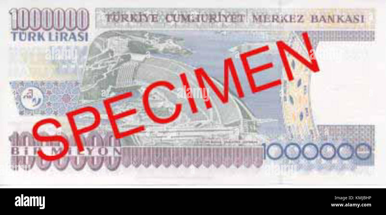 Le revers de la pièce de 1-III million de livres turques représente des dessins complexes, reflétant la valeur et le rôle de la monnaie dans l'économie turque. La pièce faisait partie de l'histoire économique du pays. Banque D'Images
