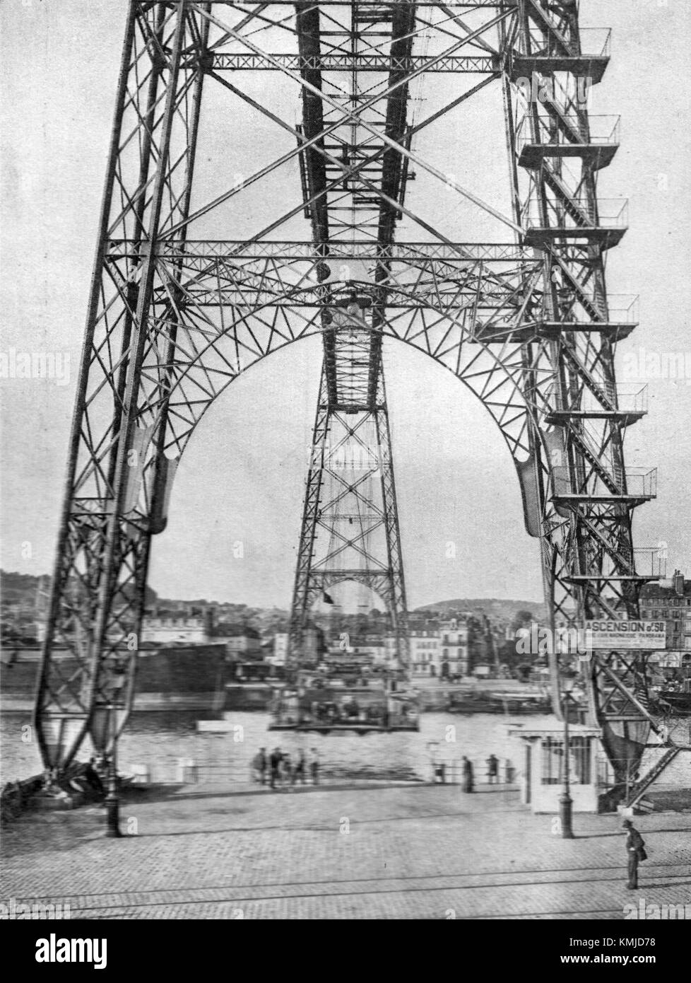 Pont du transporteur de Rouen, voiture de voyage (Wonder Book of Engineering Wonders, 1931) Banque D'Images