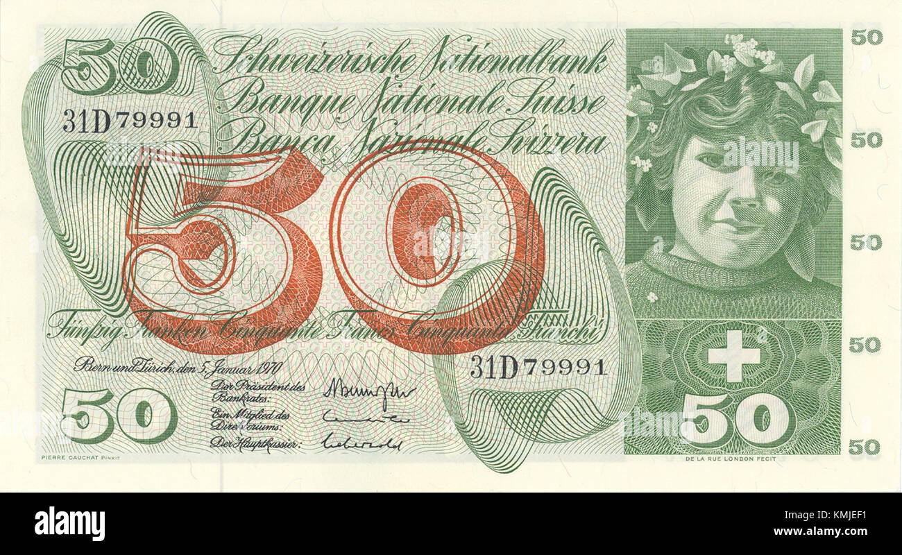 CHF50 5 avant horizontal désigne probablement une image spécifique du billet de 50 CHF, éventuellement une vue de face. La monnaie fait partie de l'histoire et de la conception financières suisses. Banque D'Images