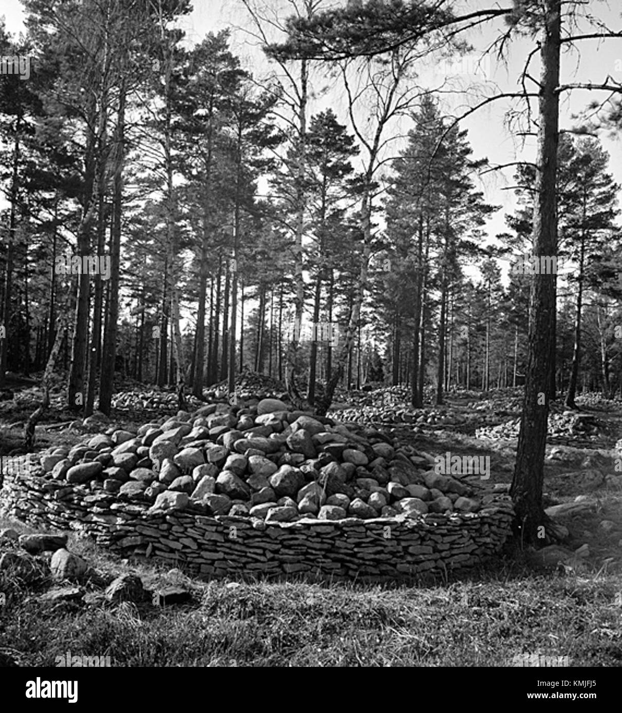 Trullhalsar, situé en Suède, est un type de formation de pierre traditionnelle. Ces anciennes structures, souvent vues dans les paysages scandinaves, ont une signification historique et archéologique pour comprendre les premiers établissements humains et leurs pratiques architecturales. Banque D'Images