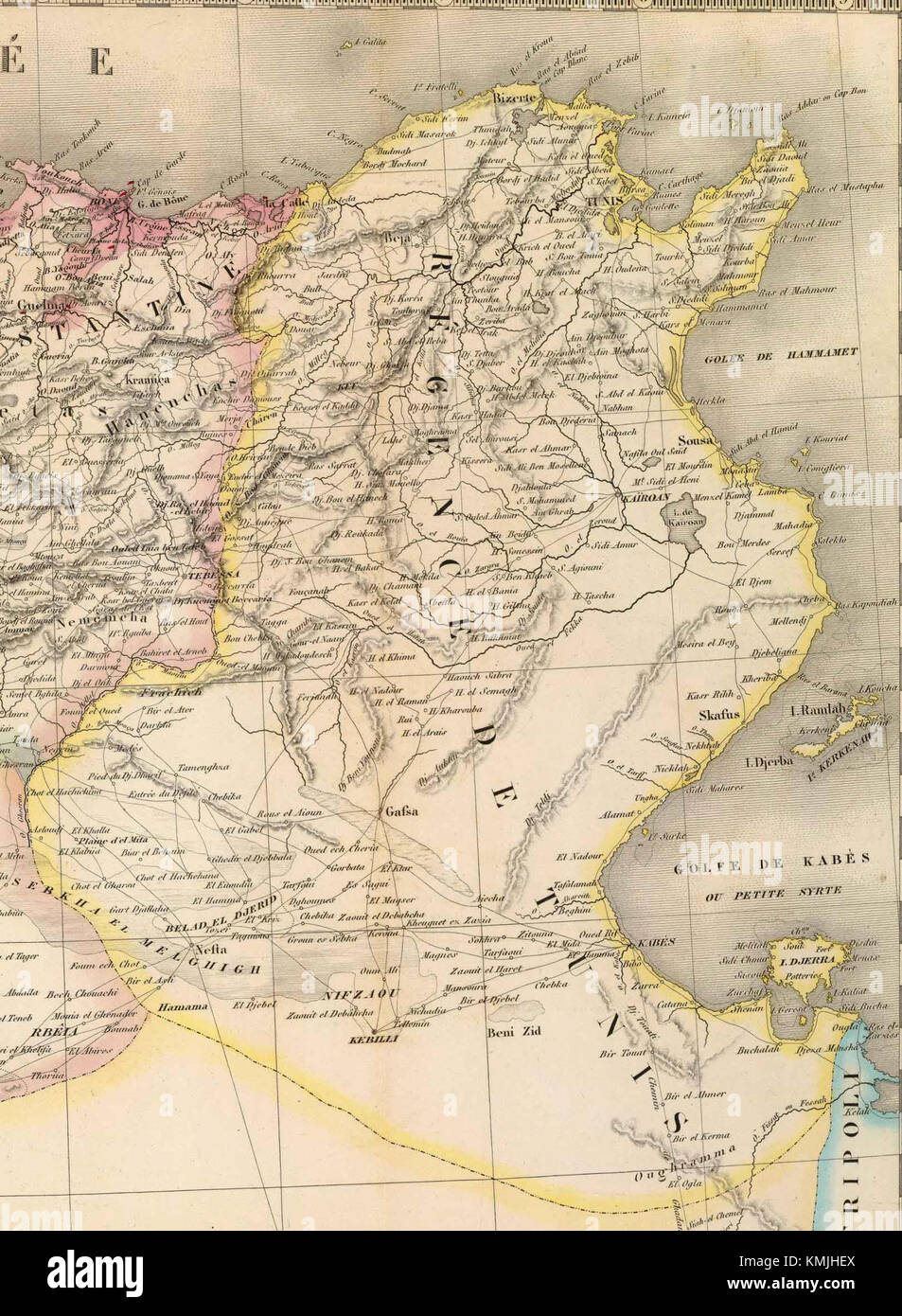 Carte de Tunisie - 1850 Banque D'Images