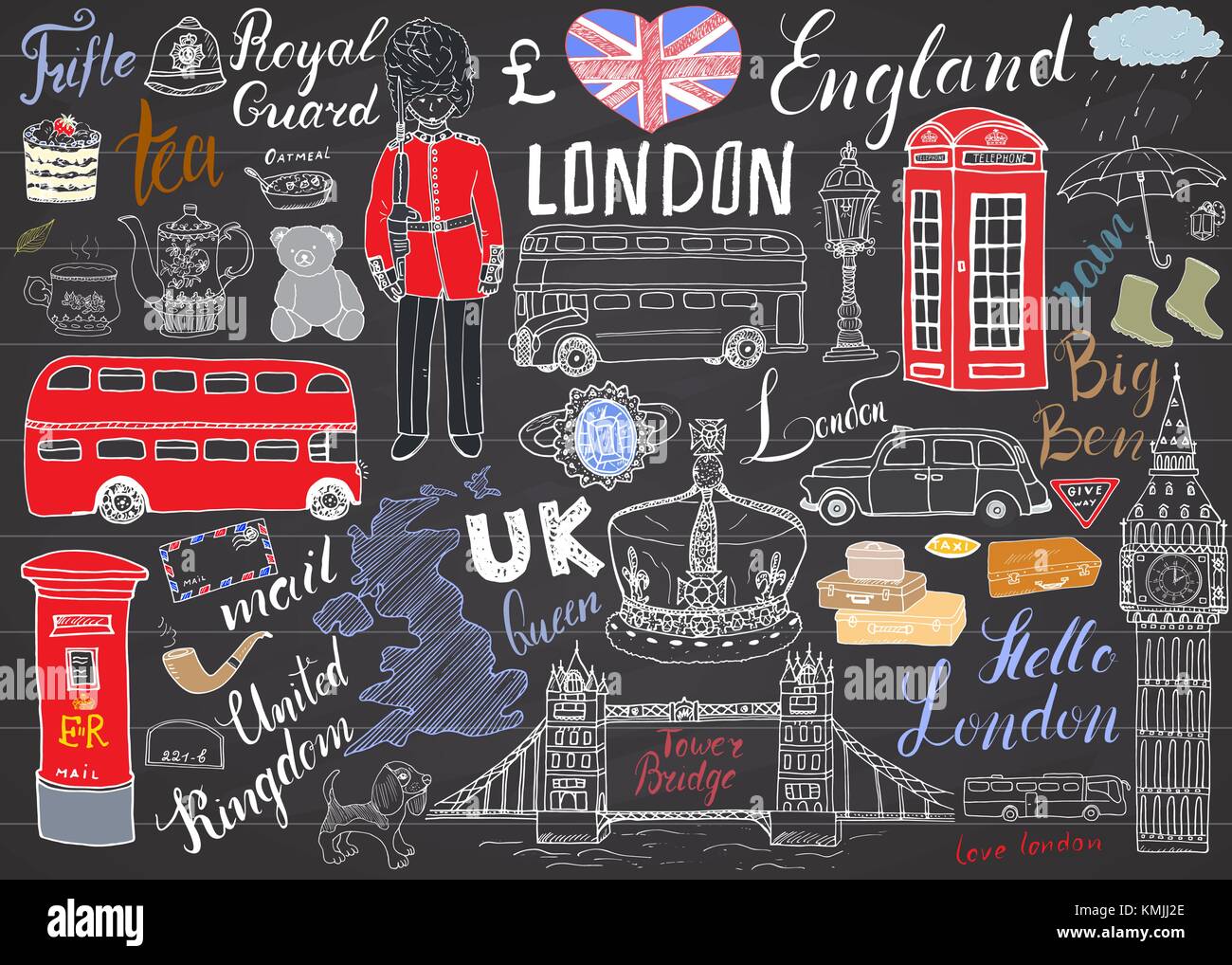 Page De Garde Big Ben London city doodles collection d'éléments. hand drawn ensemble avec