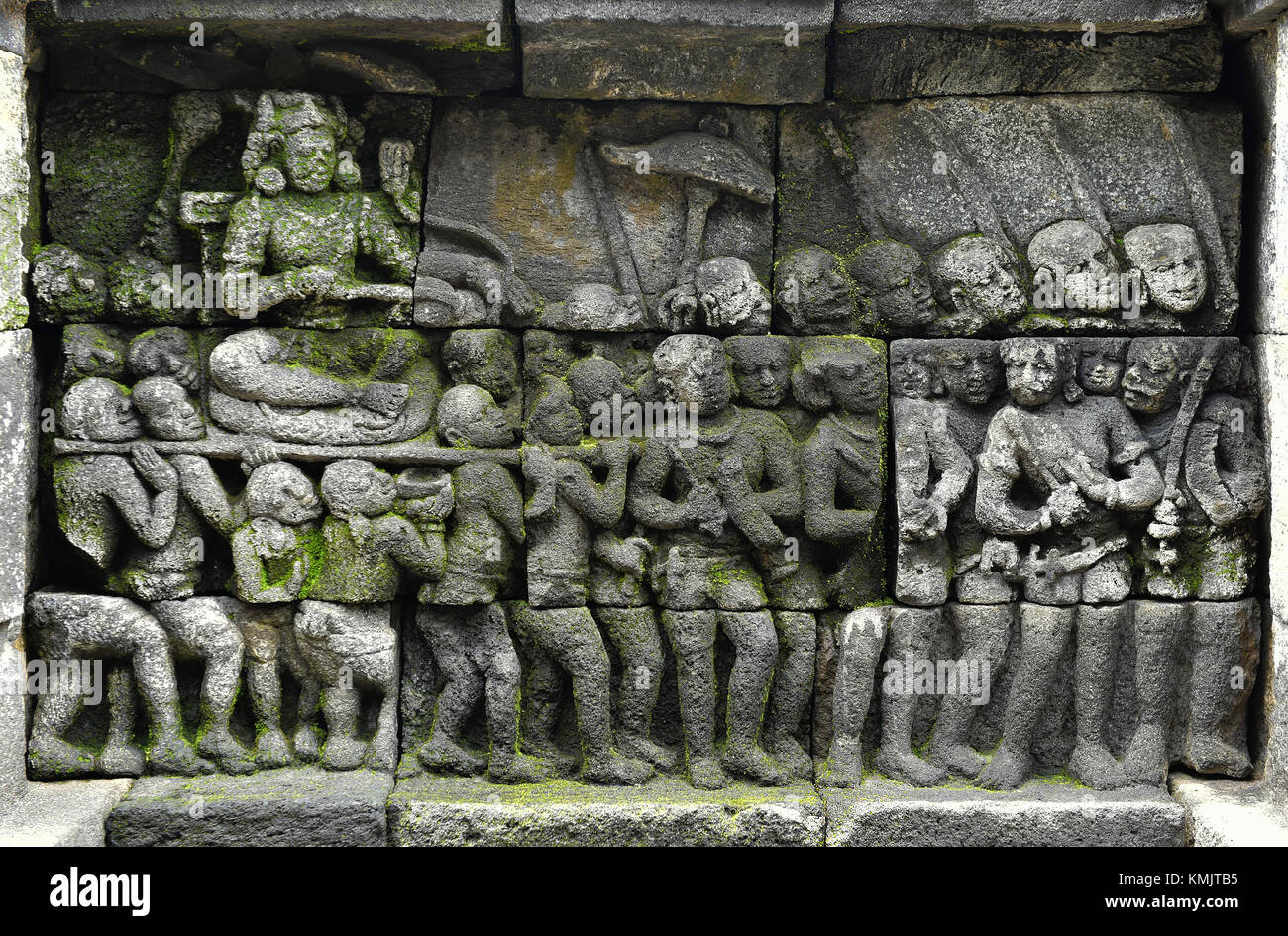 Détail de l'allégement sculpté au temple de Borobudur à Yogyakarta, java, Indonésie. Banque D'Images