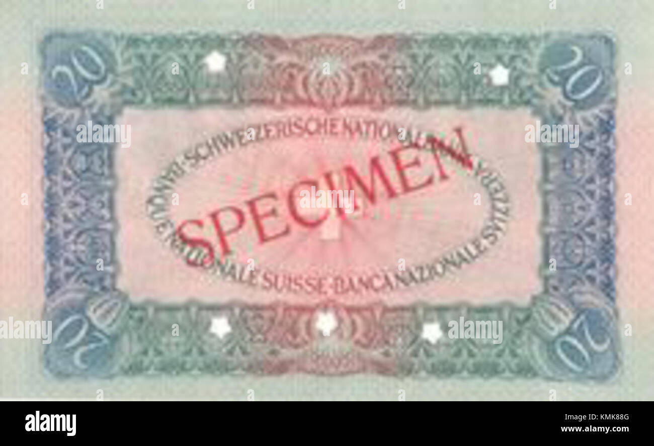 Le CHF20 3b arrière horizontal est une image d'un billet de monnaie suisse, avec des gravures détaillées sur le verso. La conception met en évidence les aspects clés des caractéristiques et des éléments de sécurité de la note. Banque D'Images