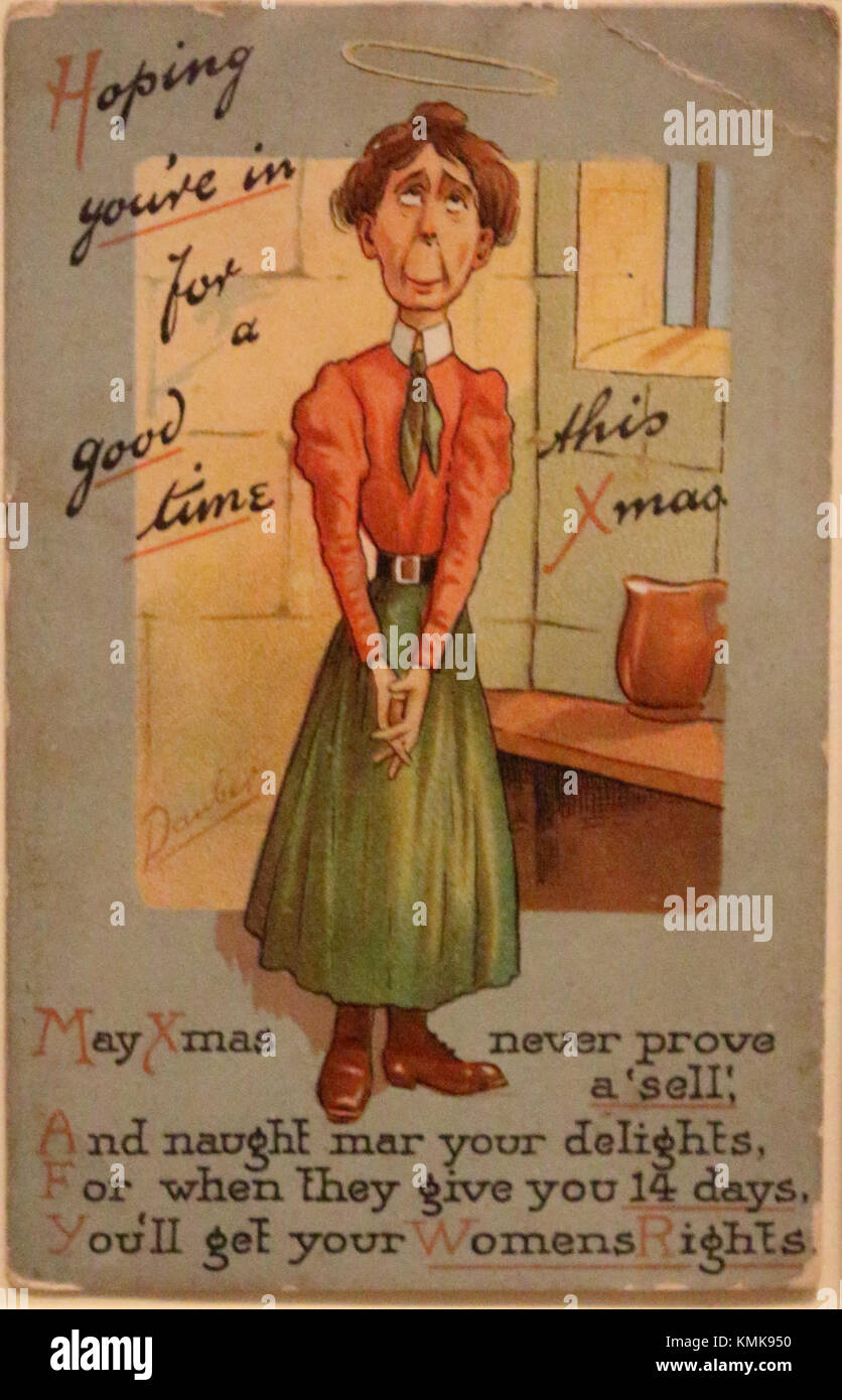 Cette carte postale datant d'environ 1908 est un morceau de propagande anti-suffrage. Il reflète l'opposition au droit de vote des femmes au début du XXe siècle aux États-Unis. Banque D'Images