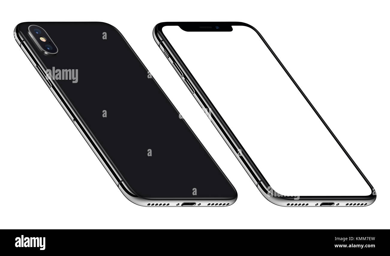 Point de vue noir similaire à l'iPhone smartphone X immersive recto et verso une rotation antihoraire. Banque D'Images