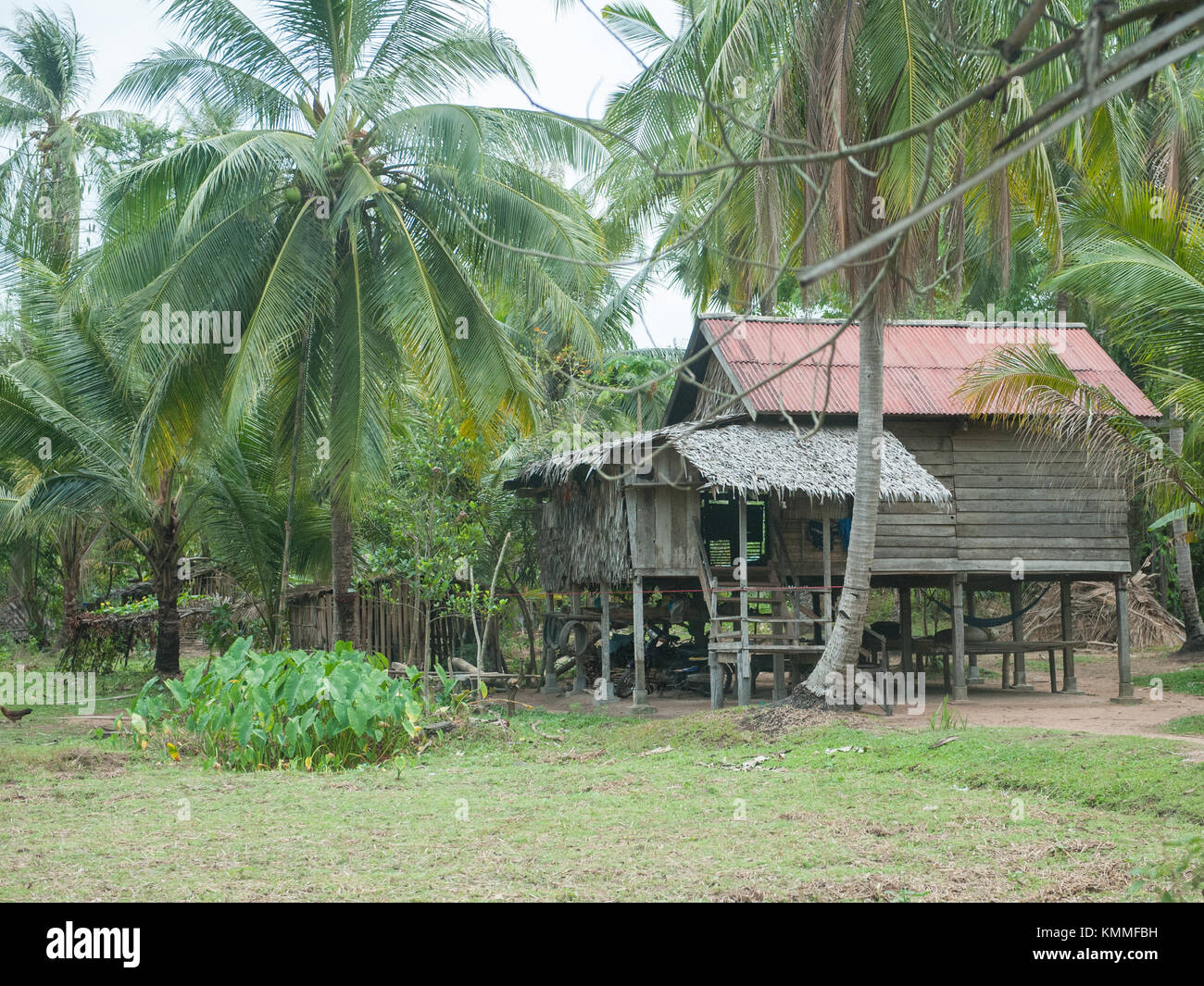 Maison de village traditionnelle en dehors de Siem Reap. Environ 80  % de la population cambodgienne vit à la campagne. Banque D'Images