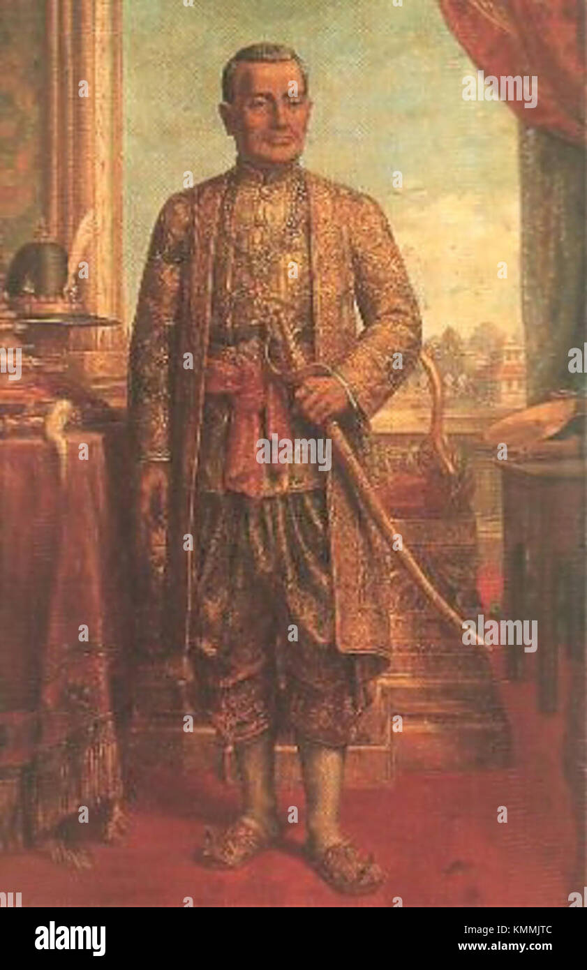 Portrait de Bouddha Yodfa Chulaloke, le premier monarque de la dynastie Chakri en Thaïlande. L'image reflète son importance historique et son influence dans la culture thaïlandaise et l'histoire royale. Banque D'Images