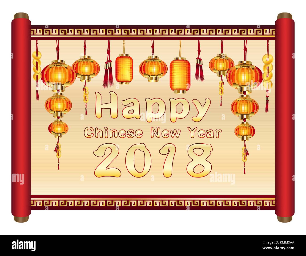 Joyeux Nouvel An chinois 2018 sur défilement chinois Illustration de Vecteur