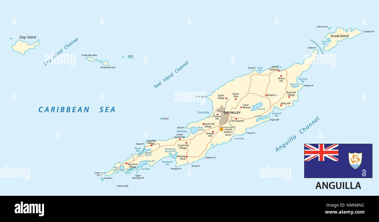 Route d'anguilla carte vectorielle avec drapeau Illustration de Vecteur