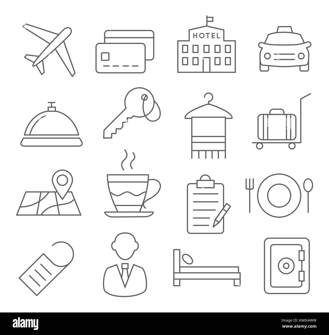 Icônes de ligne de l'hôtel Illustration de Vecteur