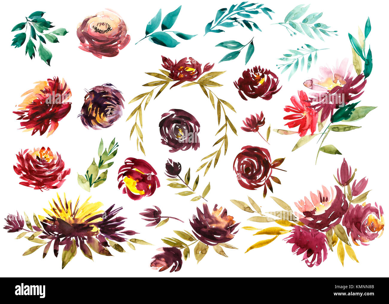 Aquarelle Set Floral Coloré Dentelle Et Collection Avec