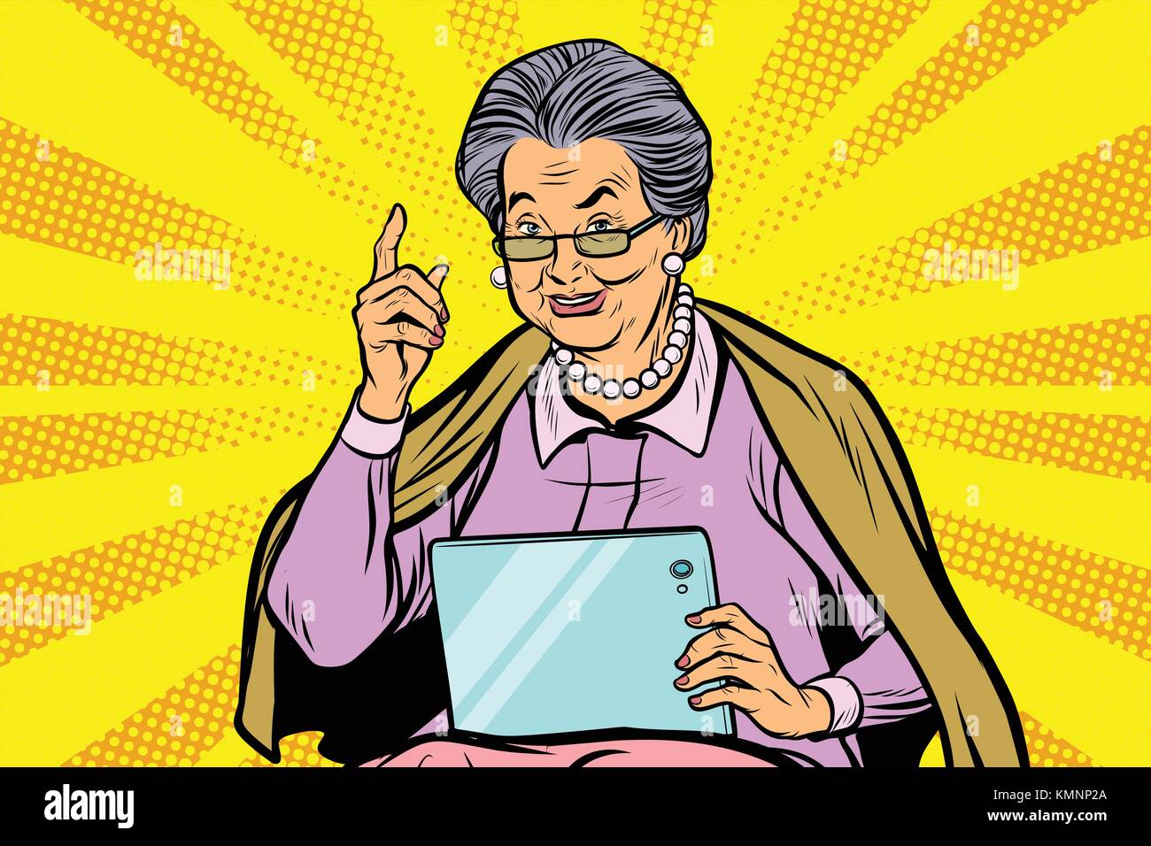 Femme âgée avec une tablette. pop art retro vector illustration Illustration de Vecteur