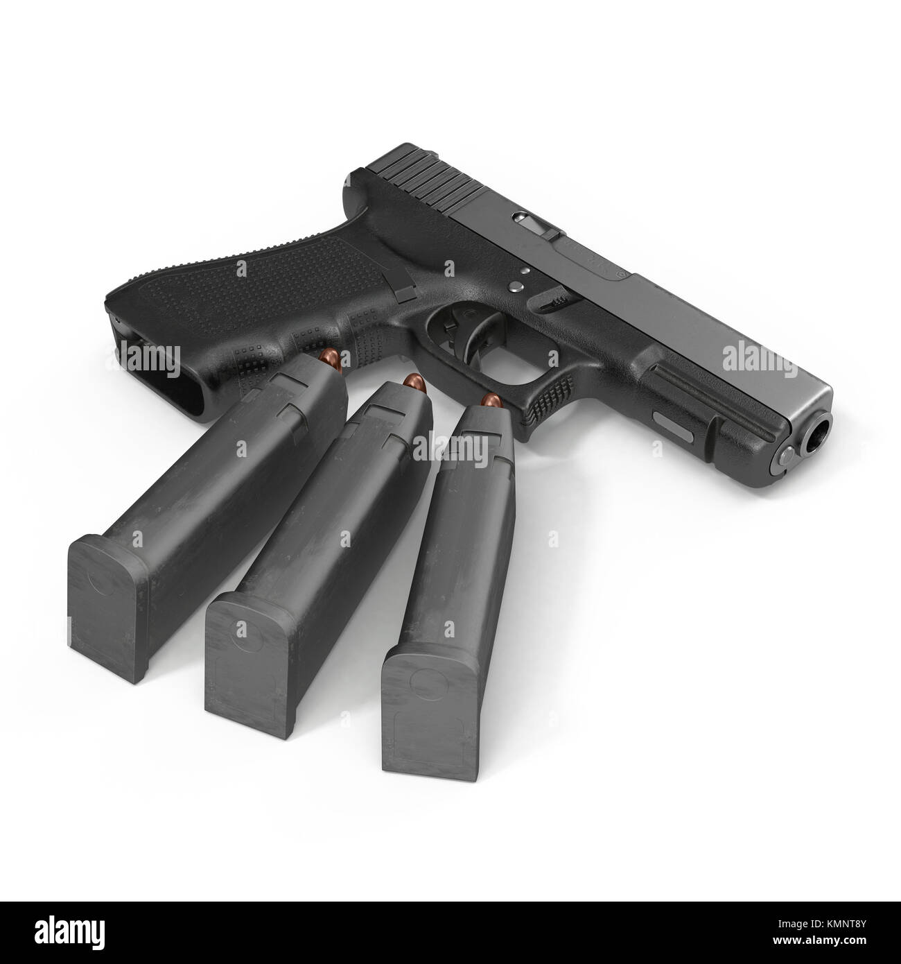 Pistolet semi-automatique avec magazine et munitions sur un blanc. 3D illustration Banque D'Images