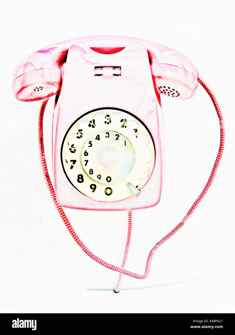 Dessin d'un téléphone vintage rose. Banque D'Images