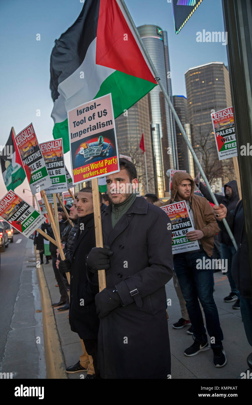 Detroit, Michigan, USA. 8 décembre 2017. arabes-américains manifestent contre le président de la déclaration d'atout, reconnaissant Jérusalem comme capitale d'Israël. crédit : jim west/Alamy live news Banque D'Images