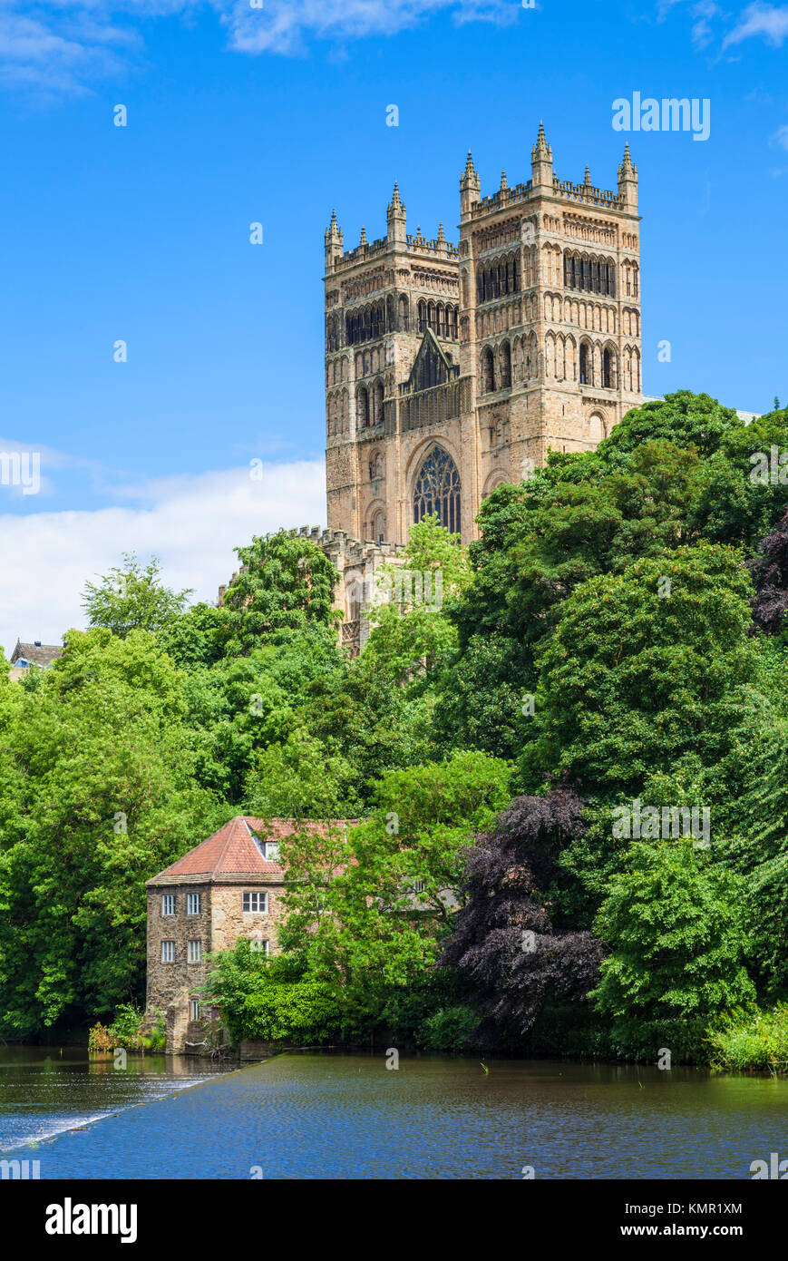 Façade extérieure de la cathédrale de Durham au-dessus de la rivière Wear Durham UK Durham County Durham Angleterre UK GB europe Banque D'Images