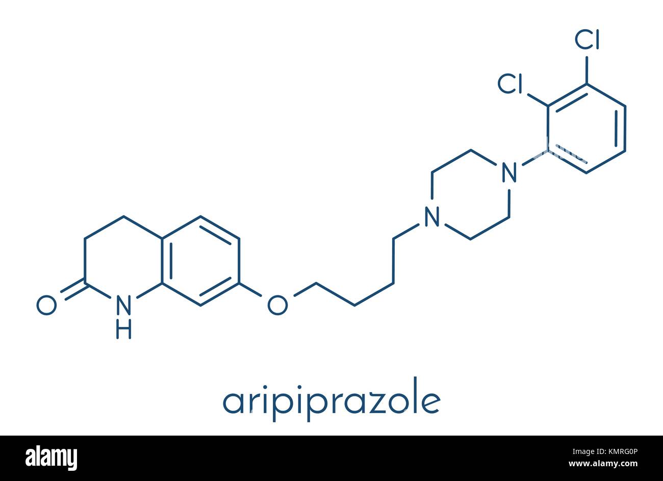 Molécule antipsychotique aripiprazole. formule topologique. Illustration de Vecteur