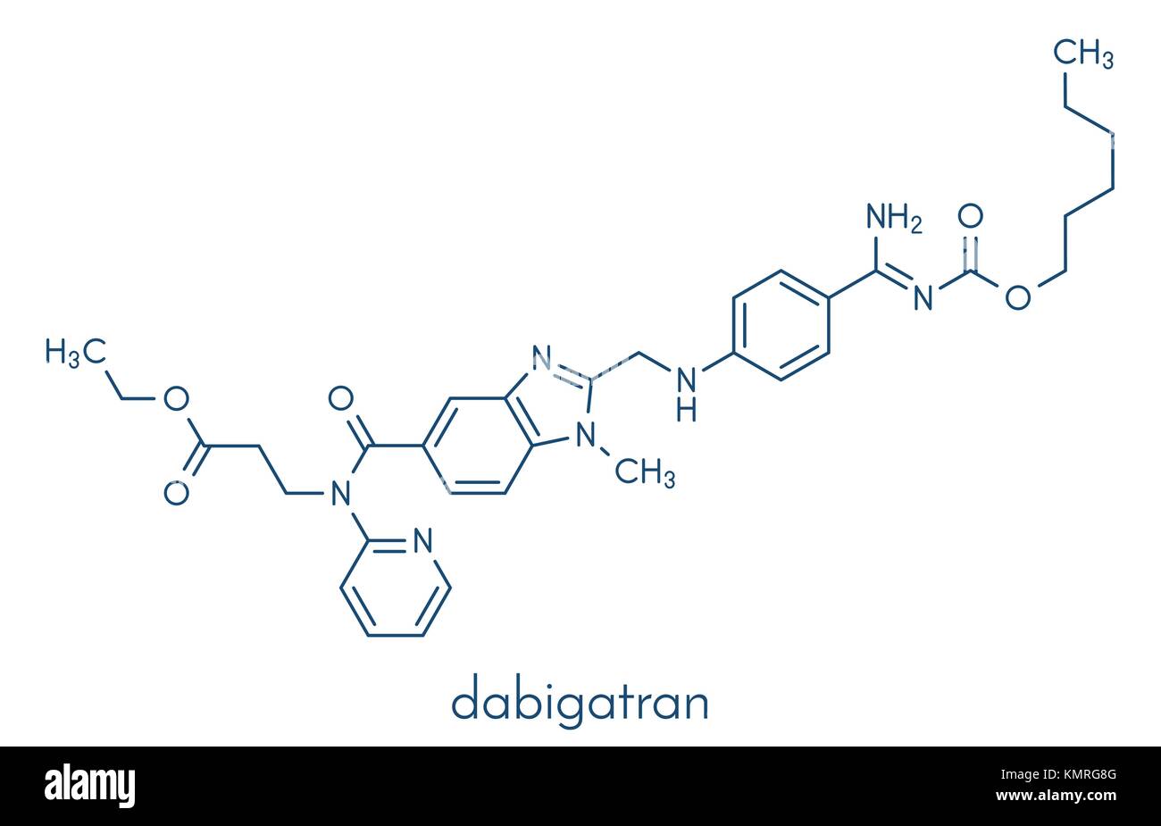 Le dabigatran anticoagulant (inhibiteur direct de la thrombine) molécule. formule topologique. Illustration de Vecteur