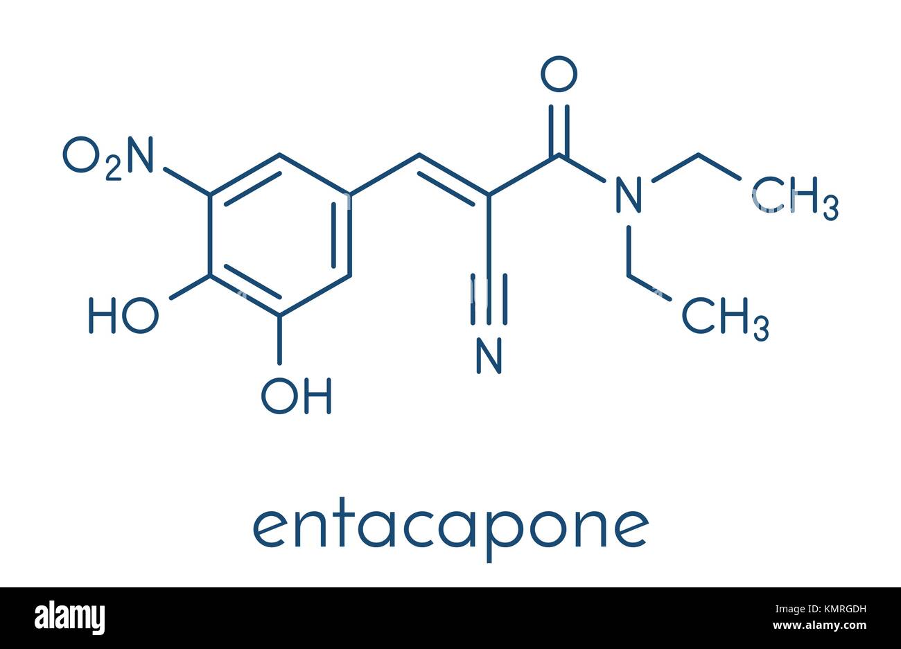L'entacapone parkinson molécule pharmaceutique. formule topologique. Illustration de Vecteur