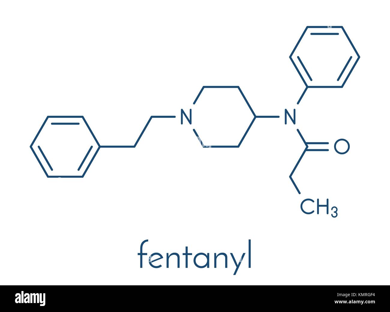 Fentanil (fentanyl) molécule du médicament analgésique opioïde. formule topologique. Illustration de Vecteur