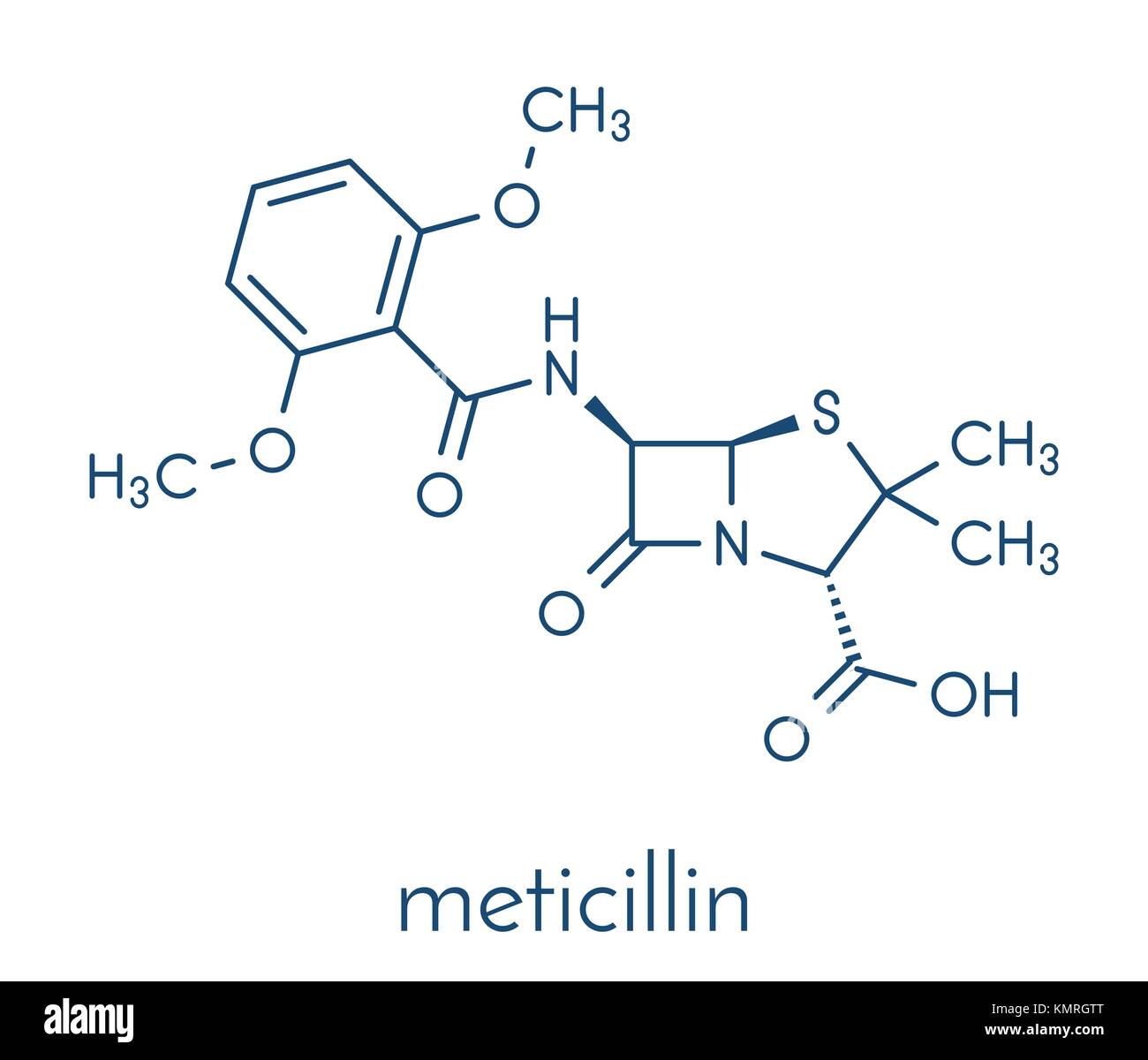 Meticillin (antibiotiques de la classe des bêta-lactamines) molécule. sarm signifie au Staphylococcus aureus. formule topologique. Illustration de Vecteur