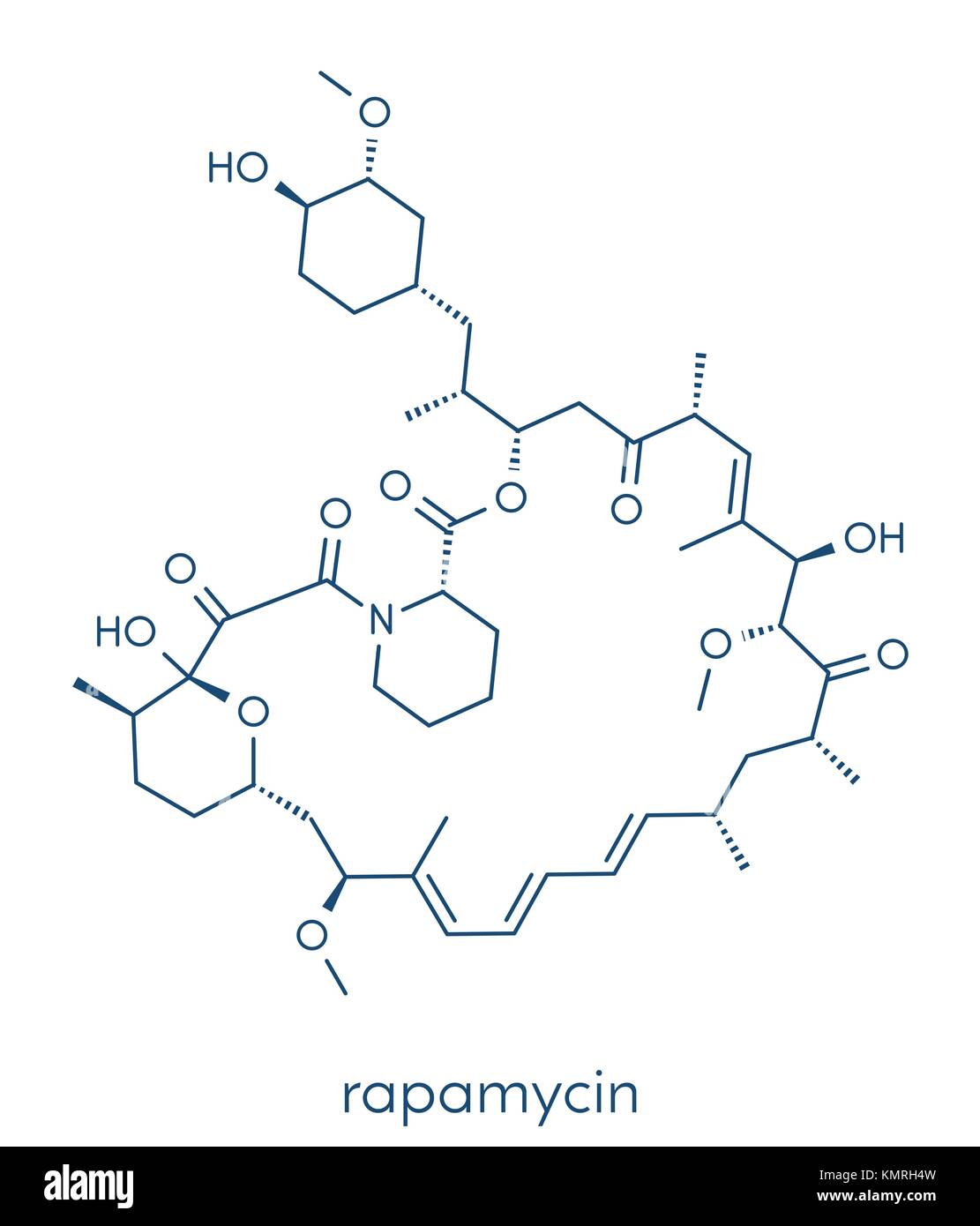 La rapamycine (sirolimus) immunosuppresseur molécule. utilisé pour prévenir le rejet de greffe et en revêtement de stent coronaire. formule topologique. Illustration de Vecteur