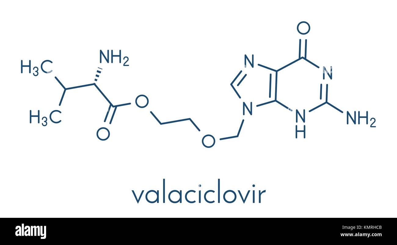 Valaciclovir (valacyclovir) l'infection d'herpès molécule pharmaceutique. formule topologique. Illustration de Vecteur