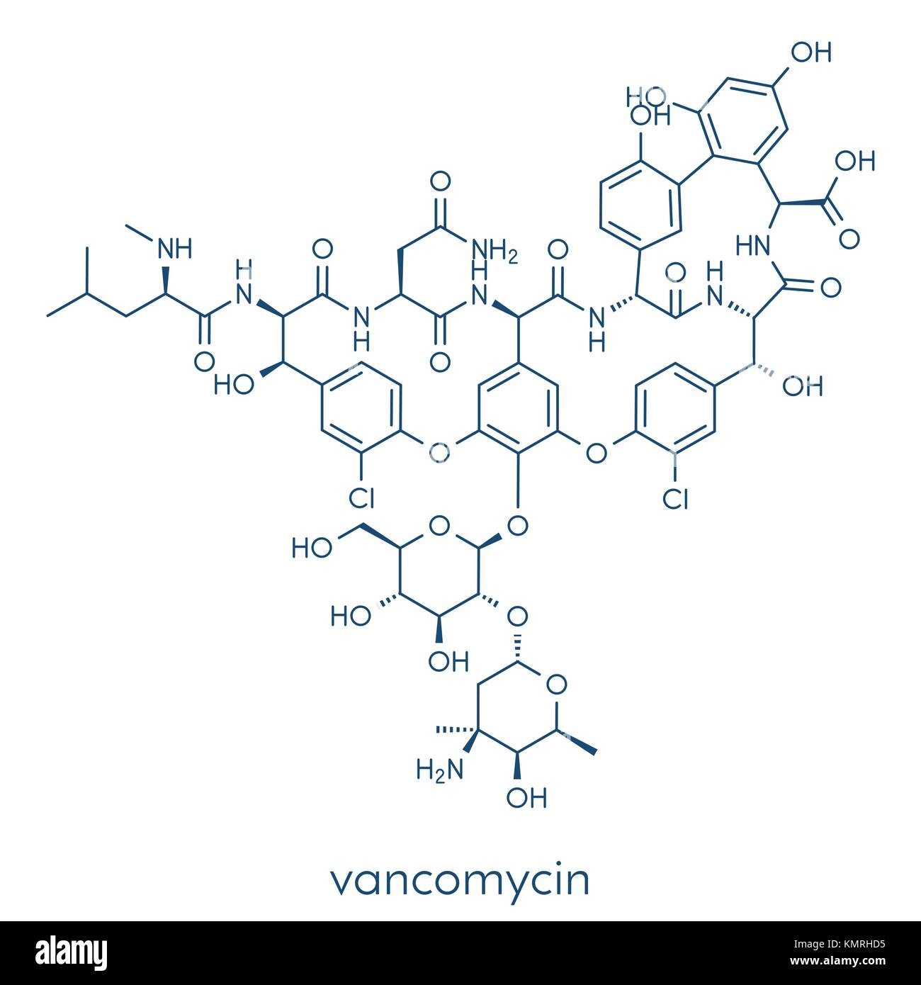 Glycopeptide Vancomycine antibiotique (classe) molécule. formule topologique. Illustration de Vecteur