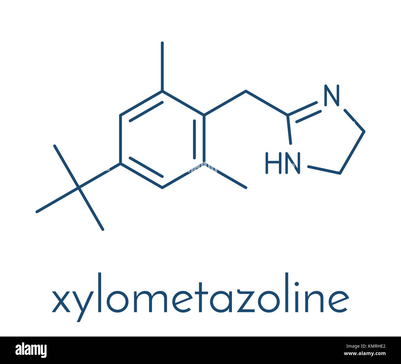 Xylométazoline décongestionnant nasal. molécule souvent utilisé dans les gouttes nasales et pulvérisation nez. formule topologique. Illustration de Vecteur
