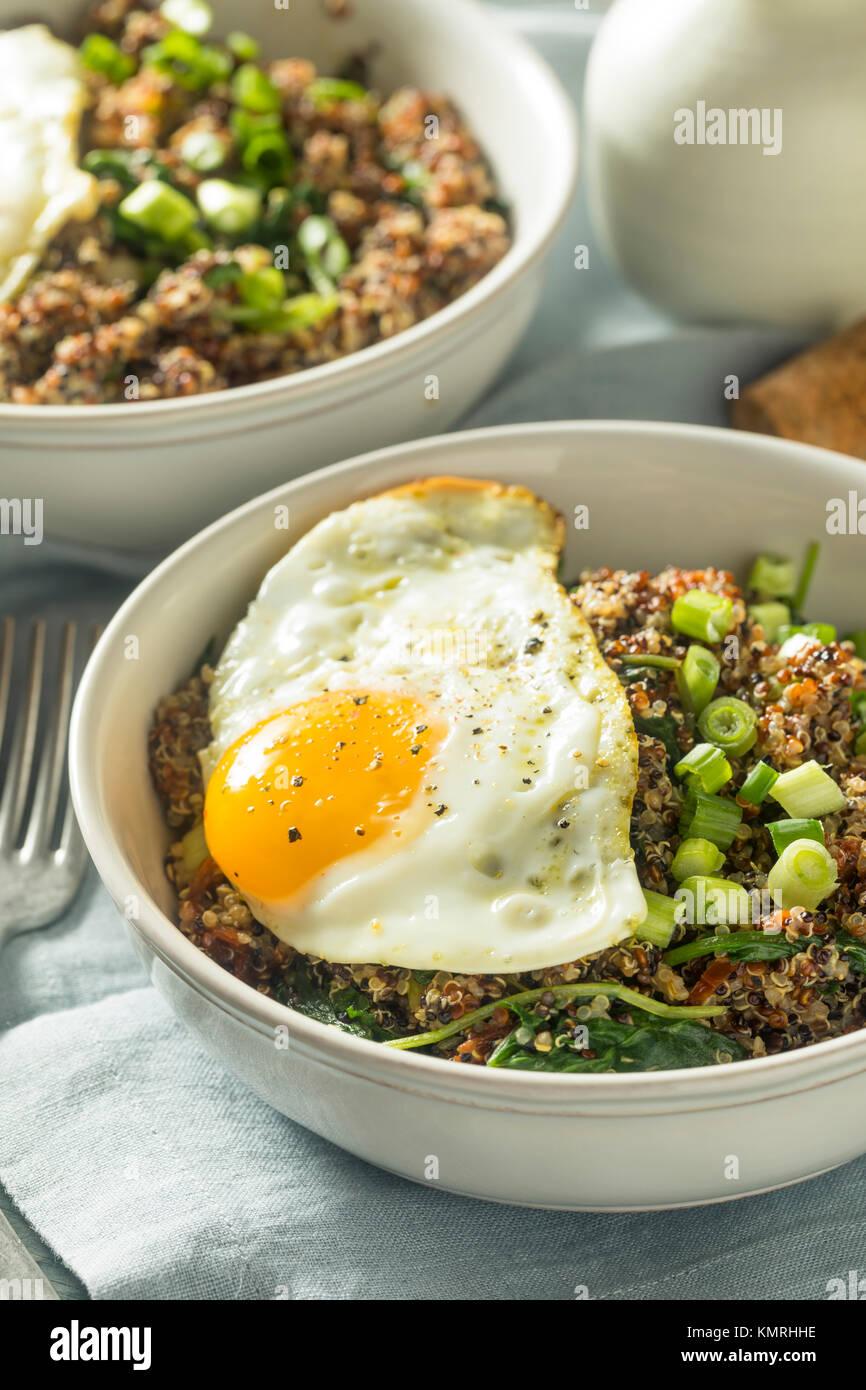 Quinoa organique sain petit déjeuner bol avec l'oignon et l'Oeuf Banque D'Images