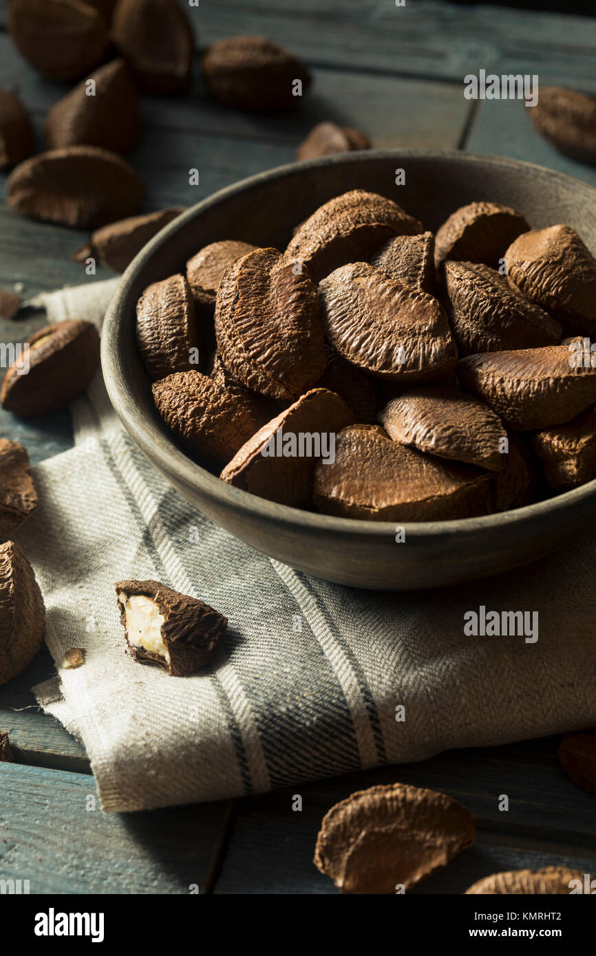 Matières organiques marron les noix du Brésil décortiquées dans un bol Banque D'Images
