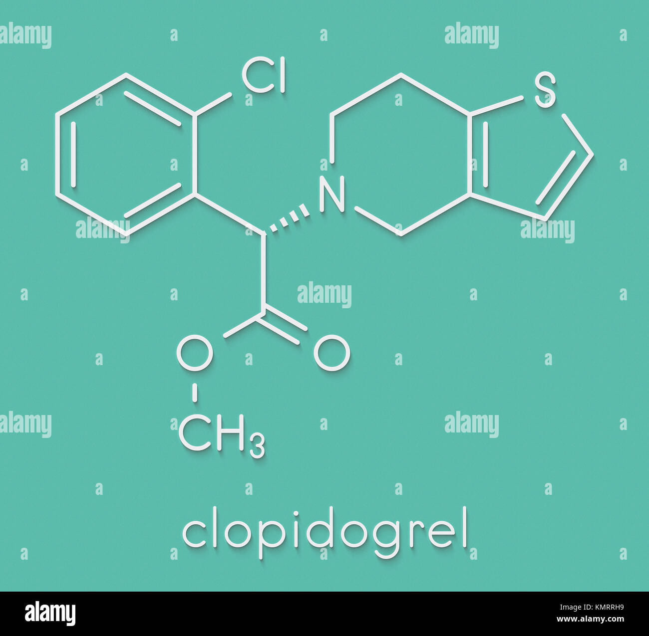 Molécule Clopidogrel antiagrégants plaquettaires. Inhibe la coagulation du sang formule topologique. Banque D'Images
