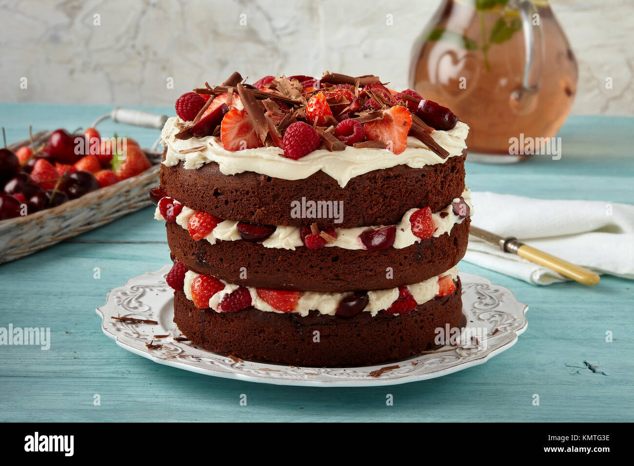 Chocolat Vanille gâteau d'été Banque D'Images