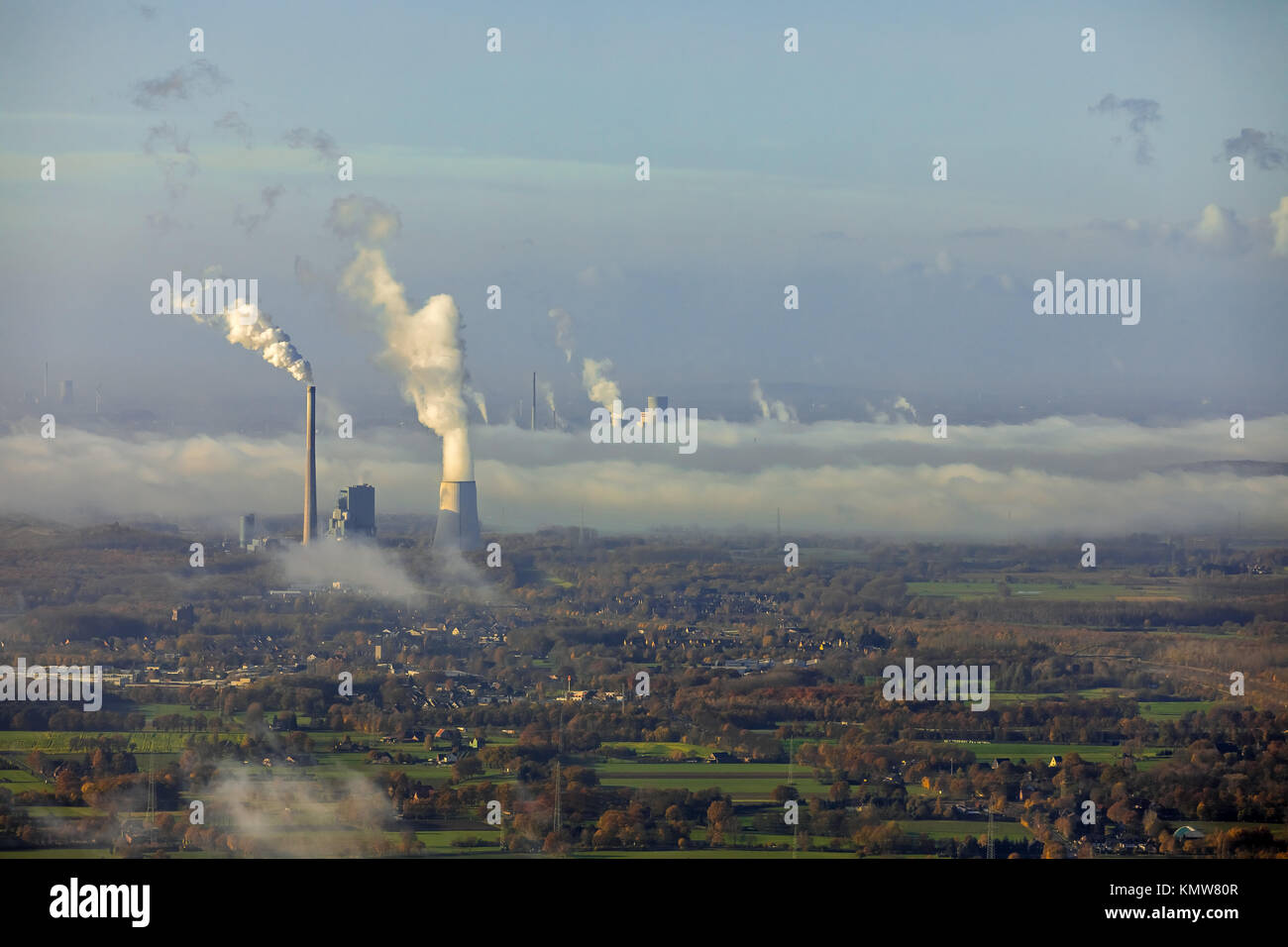 Centrale électrique au charbon, STEAG et RWE Power, power station mixte Bergkamen un oHG, électricité, chauffage urbain, des gaz d'échappement, fumée, fumée, des émissions Banque D'Images