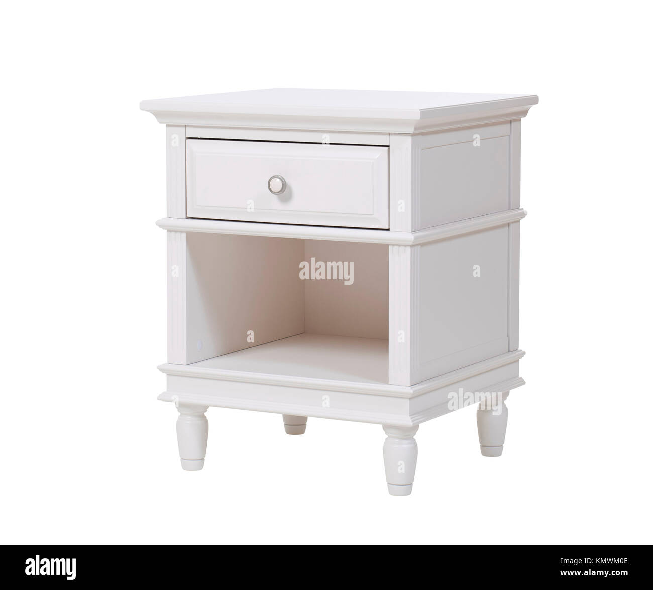 Table de chevet en bois blanc, avec chemin de détourage Banque D'Images