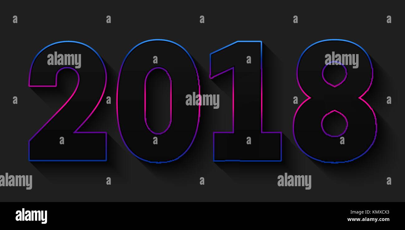 Bonne année 2018. numéros noirs avec gradient multicolore avc et ombre sur fond noir. Illustration de Vecteur