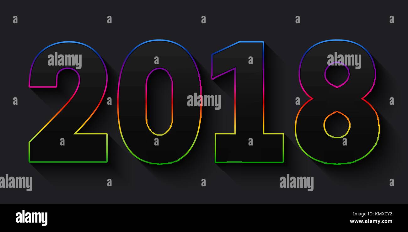 Bonne année 2018. numéros noirs avec gradient multicolore avc et ombre sur fond noir. Illustration de Vecteur