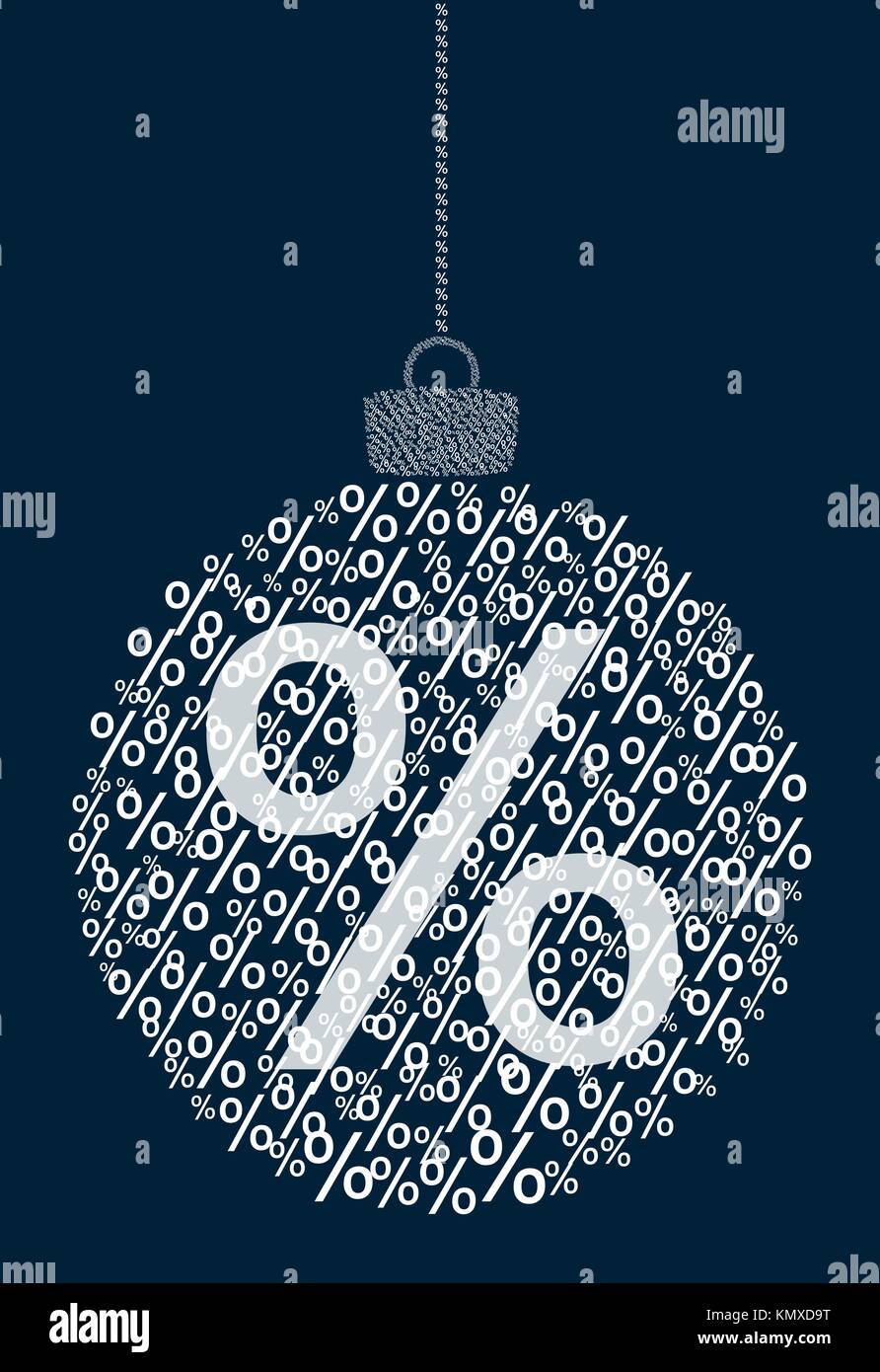 Vector abstract suspension boule de noël composé de signe de pourcentage icônes, vente sur fond bleu foncé. Illustration de Vecteur