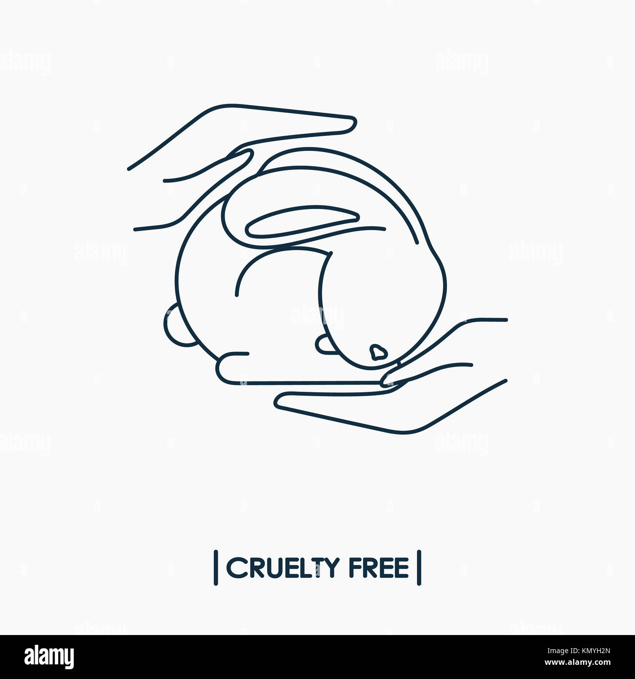 Animal cruelty free logo. Non testé sur les animaux symbole. Lapin dans les mains Banque D'Images